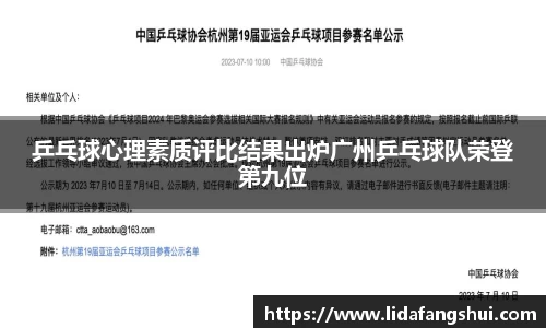 乒乓球心理素质评比结果出炉广州乒乓球队荣登第九位